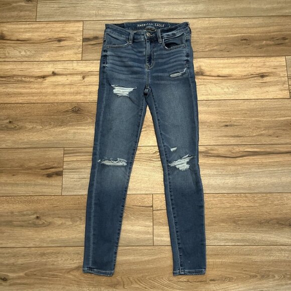 Women's American Eagle Jeans SZ 4 Hi-Rise Jegging Stretch Distressed Denim - Picture 1 of 13